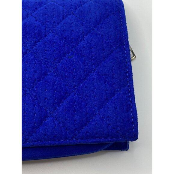 Royal Blue Quilted Velvet feel  Clutch Wristlet With Chain Strap & Turn Lock Clo - Picture 9 of 15